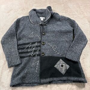 NorthStyle Patchwork Cardigan XL Gray Embroidered Cozy Cottagecore Knit